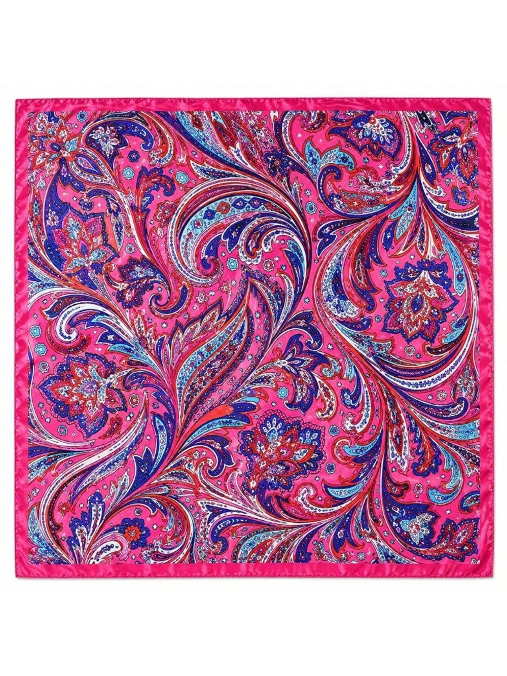 Fuchsia Pink Multicolor Paisley Wild Rag Scarf 35x35 Satin Western Cowgirl